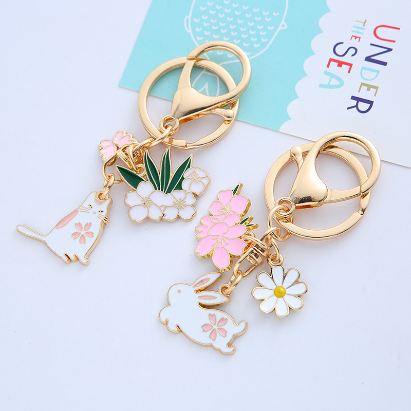 Cartoon Style Cute Rabbit Flower Alloy Unisex Keychain display picture 7