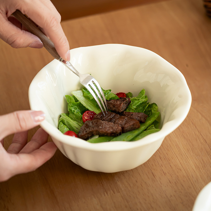 Crema de encaje simple tazón de ensalada de cerámica doméstica tazón de arroz tazón de fruta tazón de postre tazón de arroz delicado tazón de desayuno