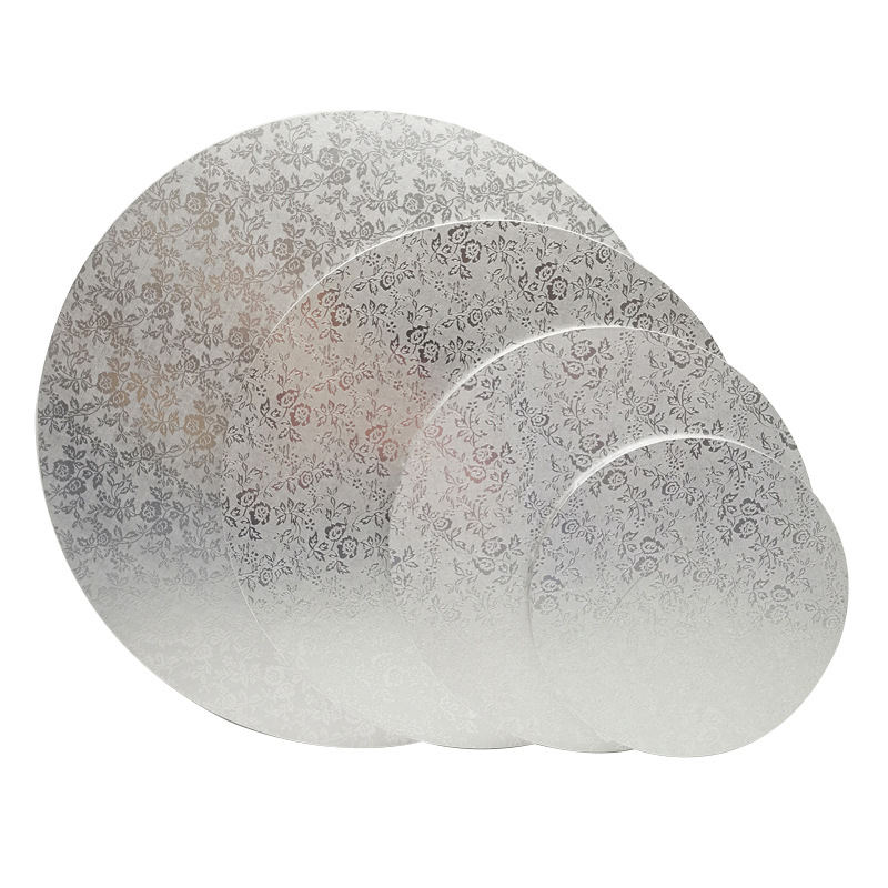 银色小玫瑰花纹密度板蛋糕底托圆形蛋糕托盘MDF cake board