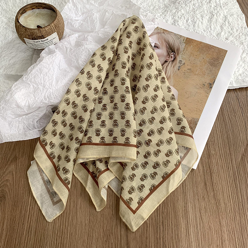 Pañuelo de seda de algodón y lino, bufanda cuadrada, sensación premium, nueva bufanda decorativa de todo fósforo de verano, pañuelo en la cabeza delgado, cinta para el cabello, cinta para el cabello