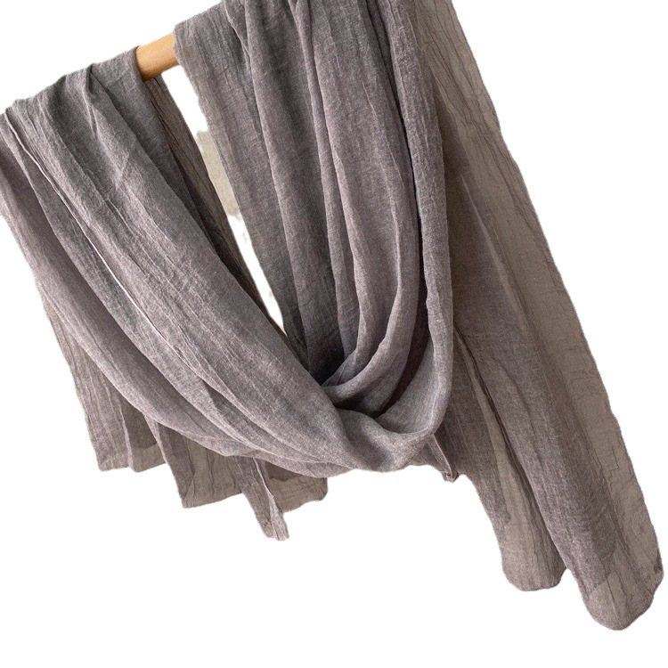 Sciarpa tinta unita in cotone e lino, sottile, da donna, in morbida seta, stile retrò, versatile, per primavera e autunno_voghion.com