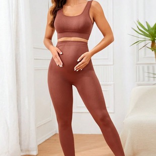 European and American Cross-border Explosions Pregnant Women suit Moisture Absorption and Perspiration Quick-drying Seamless High Elastic High Waist Abdominal Bra Trousers suit