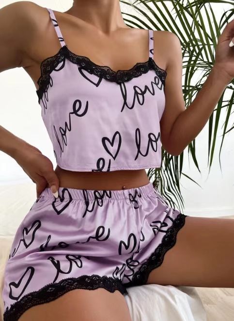 Women's Sexy Letter Polyester Satin Printing Shorts Sets display picture 3