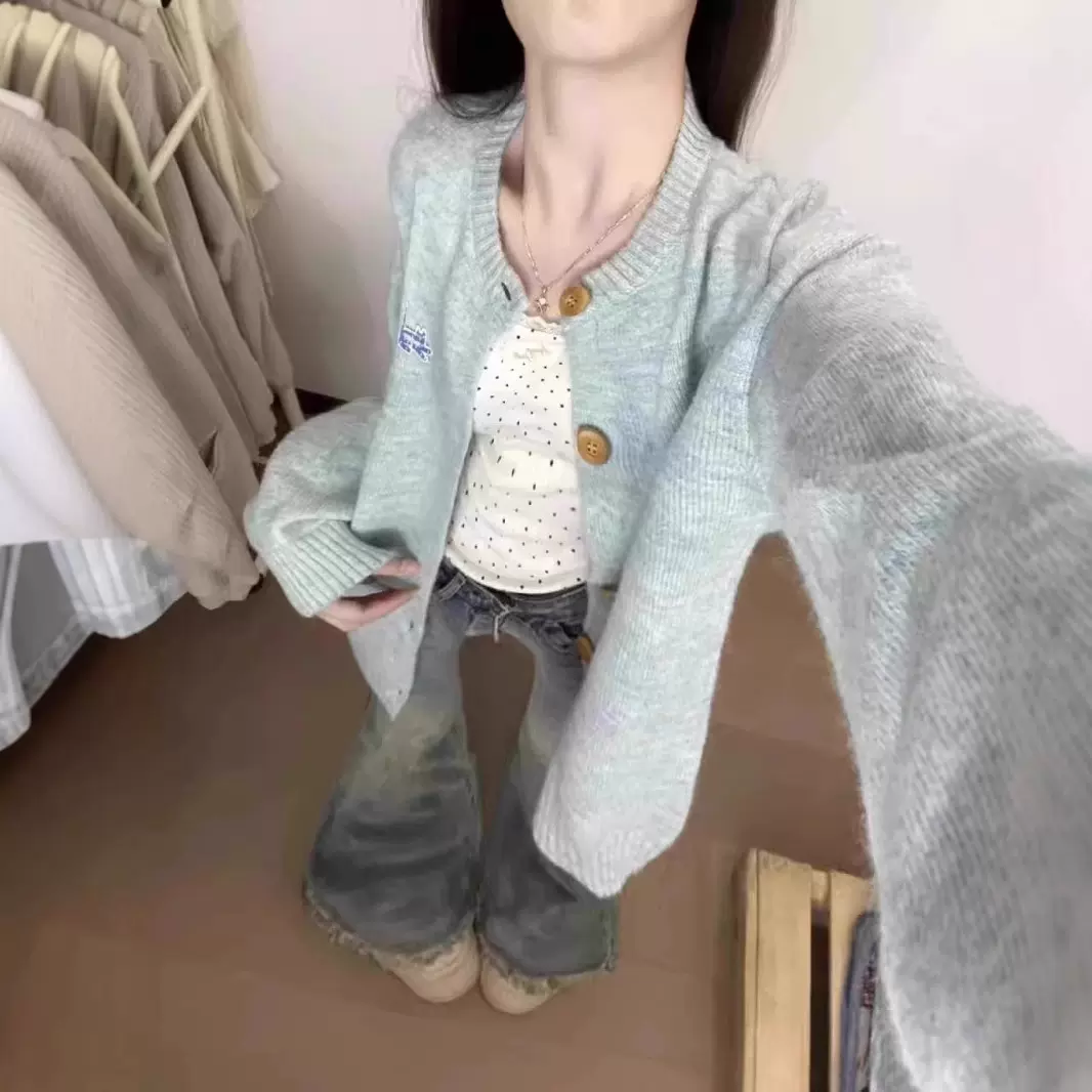 日系甜美毛衣开衫外套女春季2025新款超好看宽松慵懒风针织衫上衣