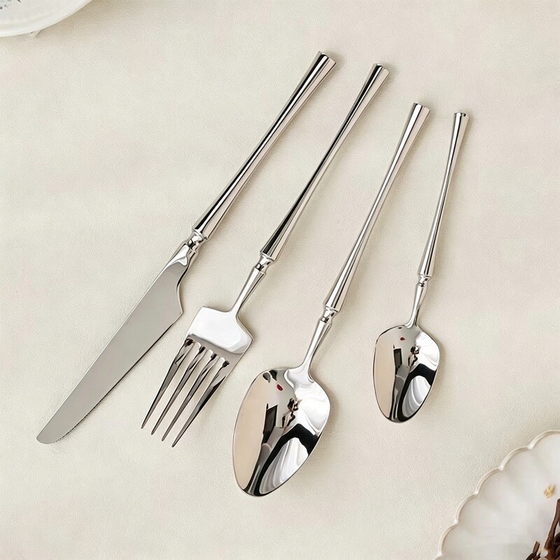 304 Stainless Steel Slim Waist Knife, Fork, and Spoon Set, French-Style Tableware for Hotel Restaurants, Steak Knife and Fork Set, Household Dessert Spoon 304 Stainless Steel Slim Waist Knife, Fork, and Spoon Set, French-Style Tableware for Hotel Restaurants, Steak Knife and Fork Set, Household Dessert Spoon