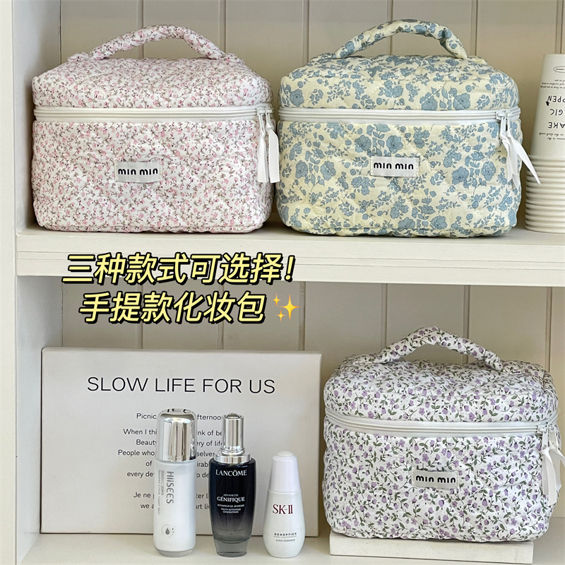 Nuevo maquillaje de flores trituradas bolsas portátiles de gran capacidad para mujeres bolsas de lavado de mano de alta calidad bolsas de almacenamiento de maquillaje para productos de cuidado de la piel