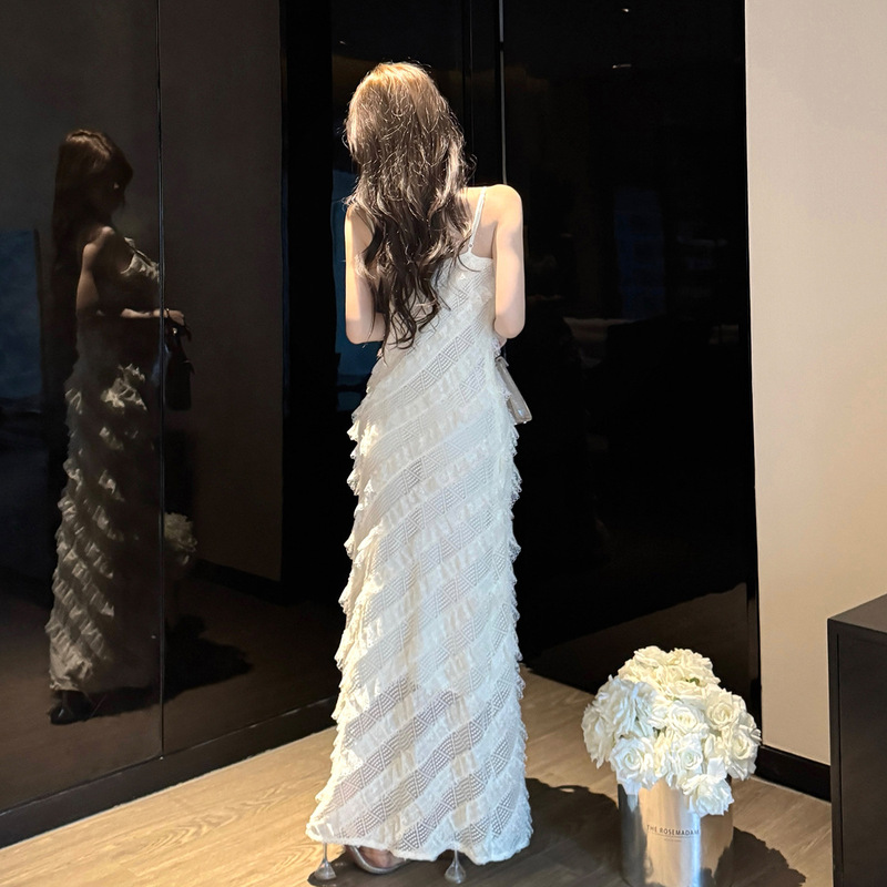4668 Cross-Border Summer New Bohemian Resort Style Suspender Long Skirt Lace Long Slim Dress