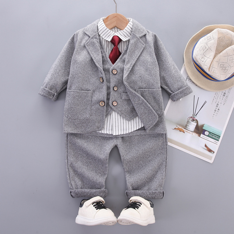 Abito da bambino, cravatta da ragazzo, abito da uomo, pantaloni a maniche lunghe autunnali e invernali, set da quattro pezzi_voghion.com