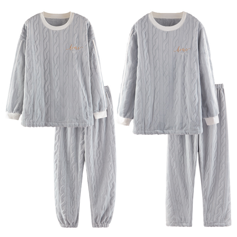 Pareja de franela pijamas de lana de coral hombres y mujeres de dibujos animados de invierno más tamaño cálido forro polar engrosado homewear traje