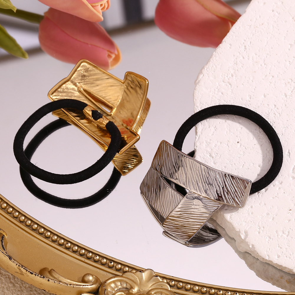 Unisex Fashion temperament personality niche geometric creative head rope stainless steel gold plated origami style hair rope female_voghion.com