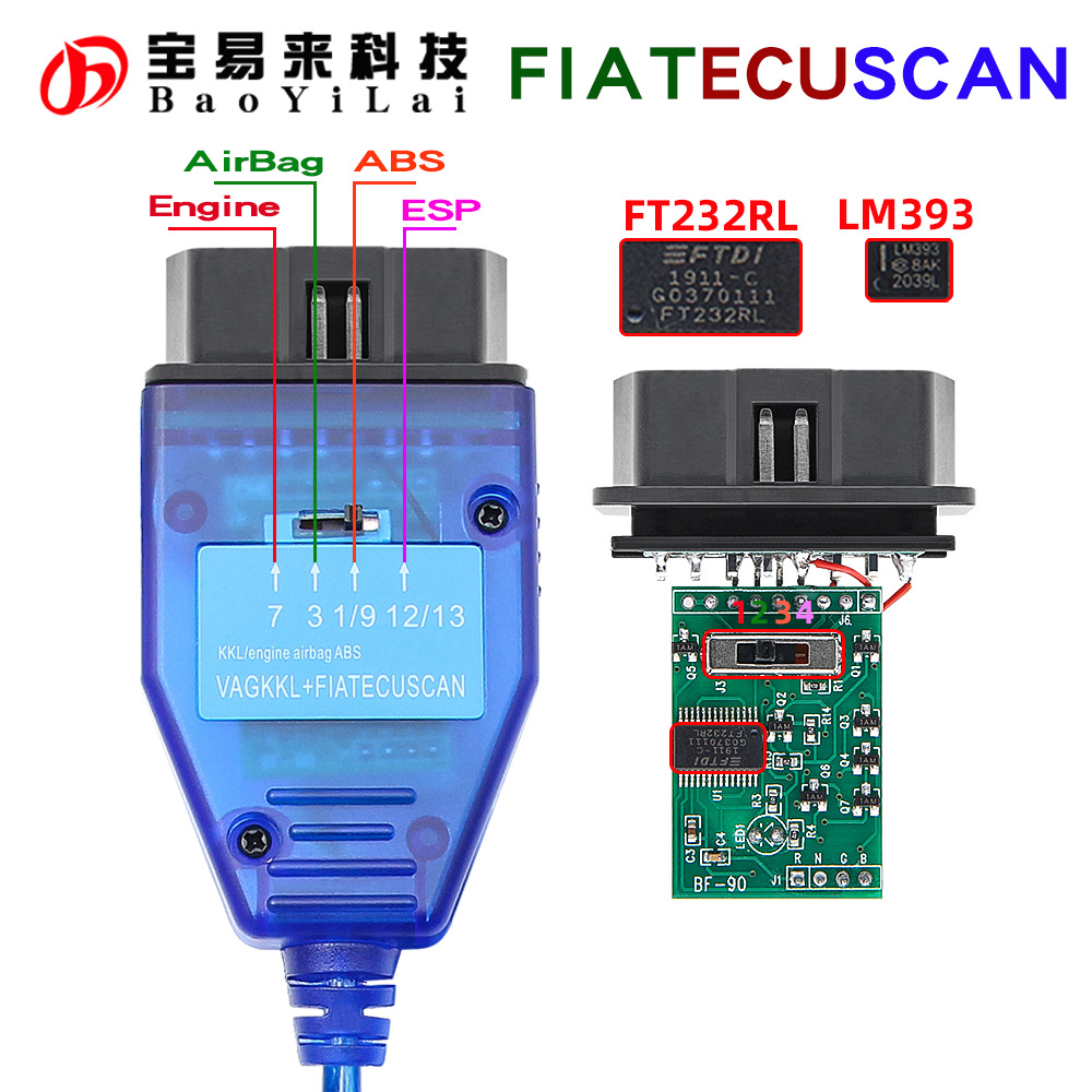 vagKKL Fiat Ecuscan FT232RL ABS Engine Gearbox EPS 切换开关