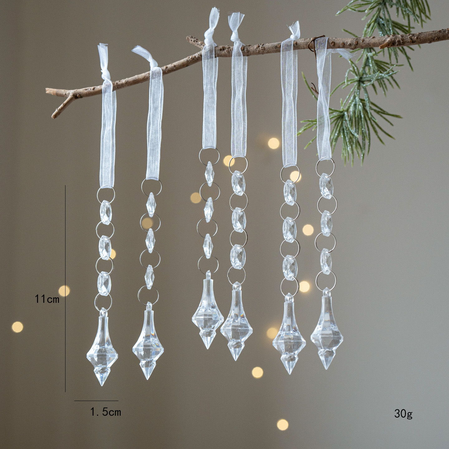 Ins北欧水晶クリスマスツリー装飾ビーズ氷凌水滴雪花ペンダントクリスマス透明雪氷装飾