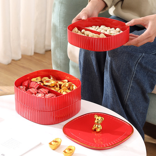Red fruit plate living room coffee table candy plate food grade dried fruit plate fruit plate housewarming new year melon seed snacks