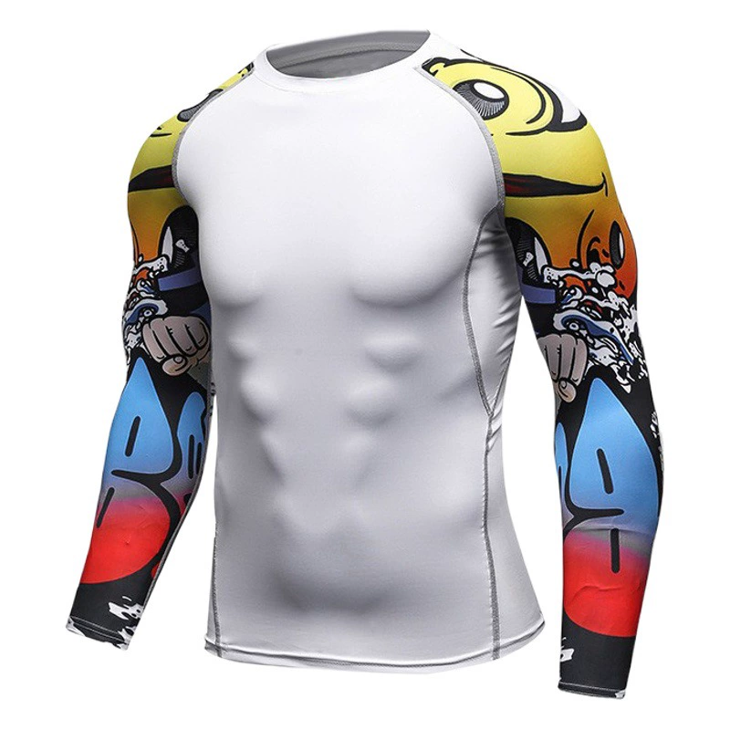 Оптовый костюм для йоги и фитнеса PRO с длинным рукавом Узкие спортивные мужские быстросохнущие эластичные футболки с круглым вырезом для бега A016