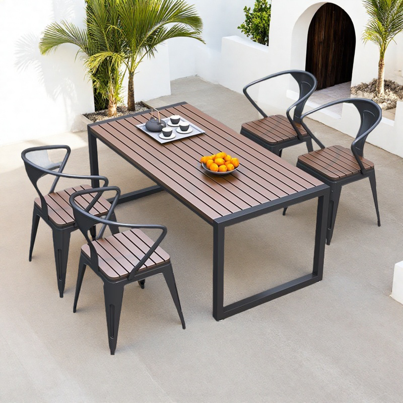 Outdoor Tables and Chairs, Courtyard Open-Air Dining Table and Chair Combination, Outdoor Balcony Leisure Long Table and Chairs, Waterproof and Sun-Proof Long Table