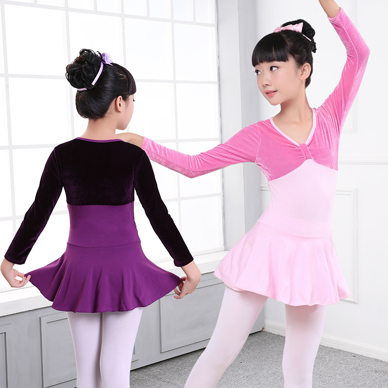 Ropa de baile para niños costura de terciopelo dorado Primavera Ropa de práctica para niños falda de Ballet para mujer ropa de baile ropa de rendimiento