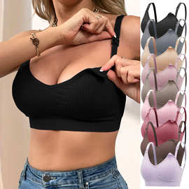 欧美跨境孕妇款无钢圈哺乳内衣聚拢上开扣全阶段喂奶产后哺乳内衣