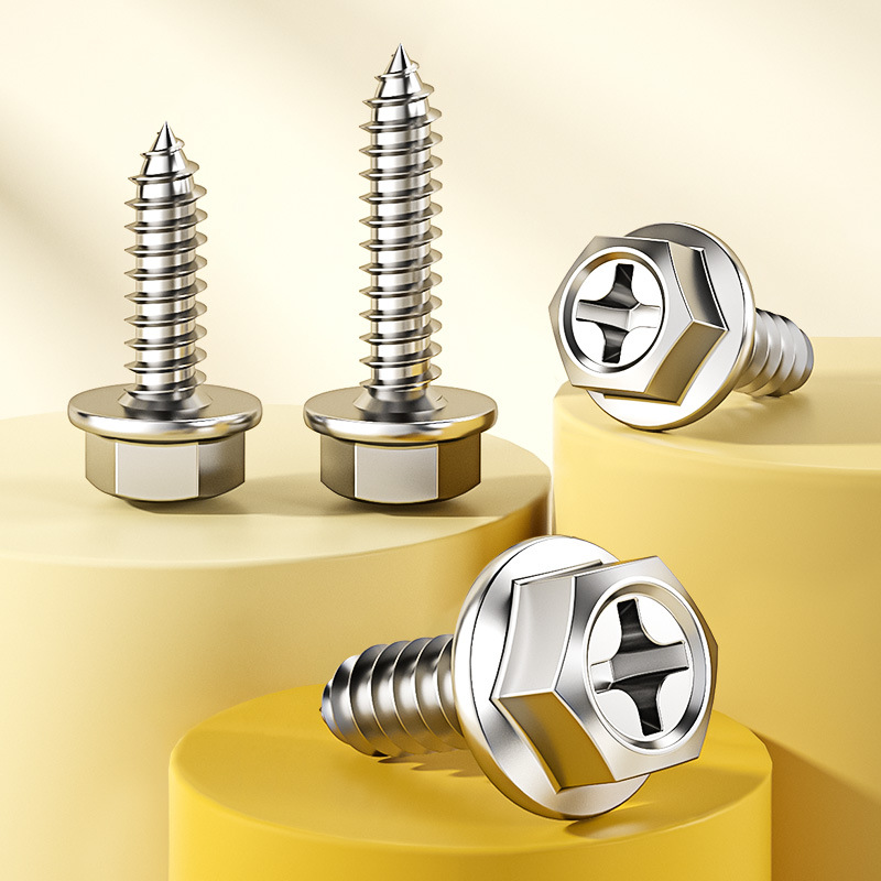 304不锈钢十字法兰外六角自攻螺丝钉带垫凹穴尖尾木螺钉M3M4M5M10