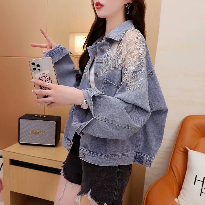 牛仔外套女2025年春秋新款韩版宽松时尚洋气短款重工拼接百搭上衣|undefined
