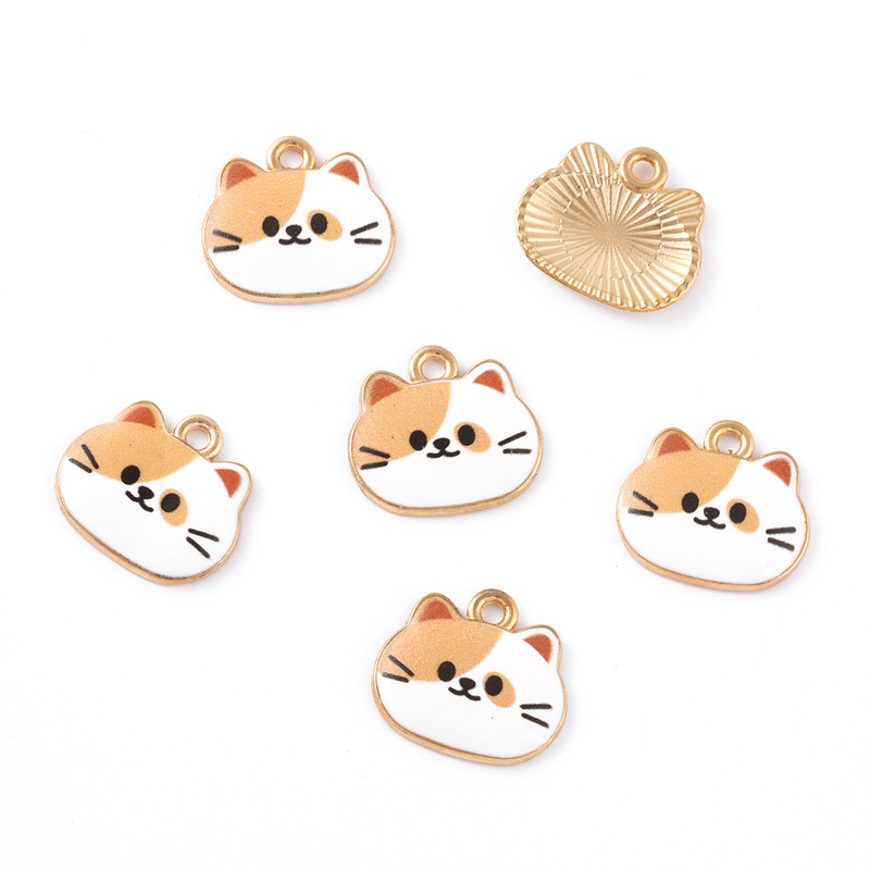 かわいいプリント小さな猫ヘッド合金オイルドリップイヤリングブレスレットペンダントキーホルダーペンダント携帯電話アクセサリー diy アクセサリー|undefined