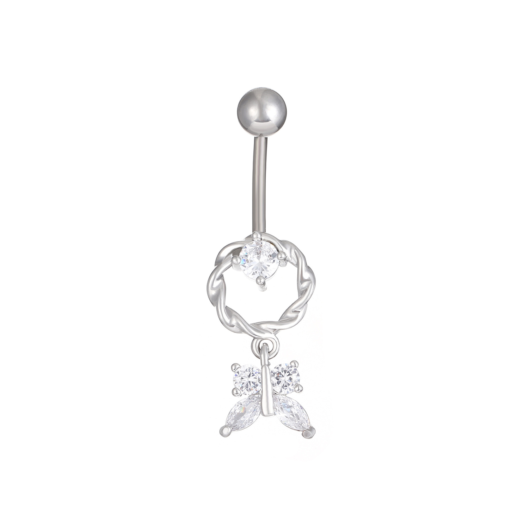 Piercing nombril papillon en zircon incrusté acier inoxydable_voghion.com