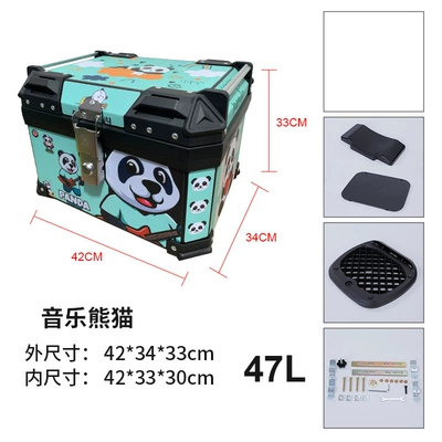 Motorcycle trunk: trunk motorcycle tail box - 47l-music-panda-base-screws-upper-and-lower-sponge-backrest-printing