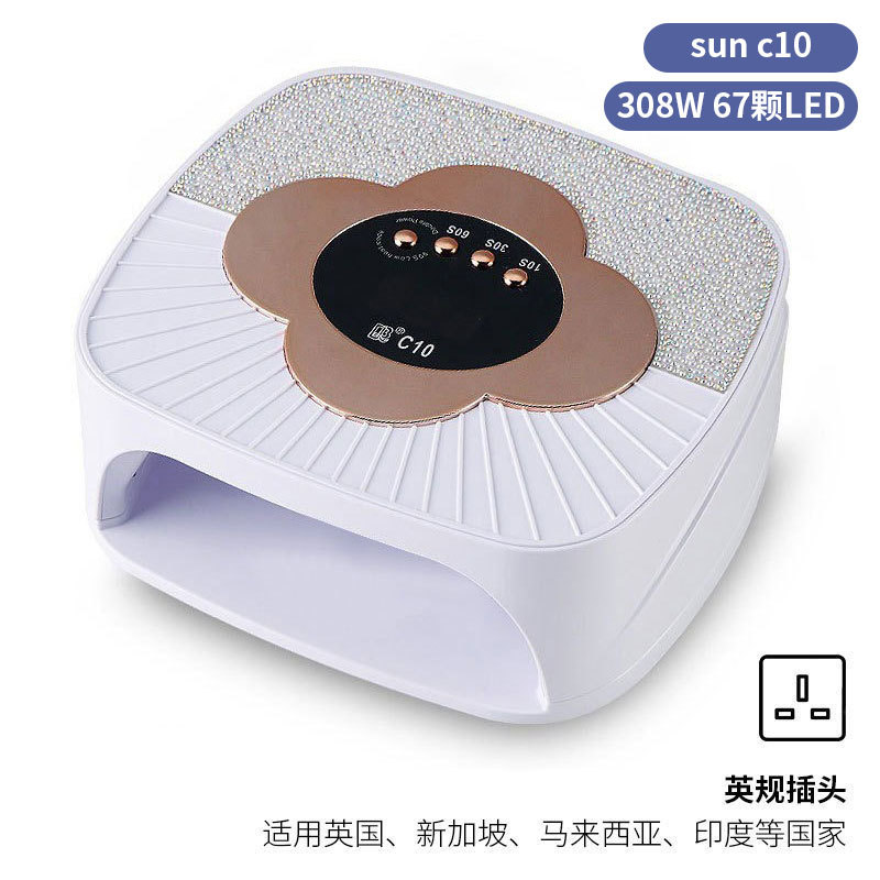 Lámpara de manicura inteligente de alta gama de luz de terapia de diamante 256W de alta potencia de pegamento de vinilo lámpara de horneado de dos manos secador de uñas transfronterizas