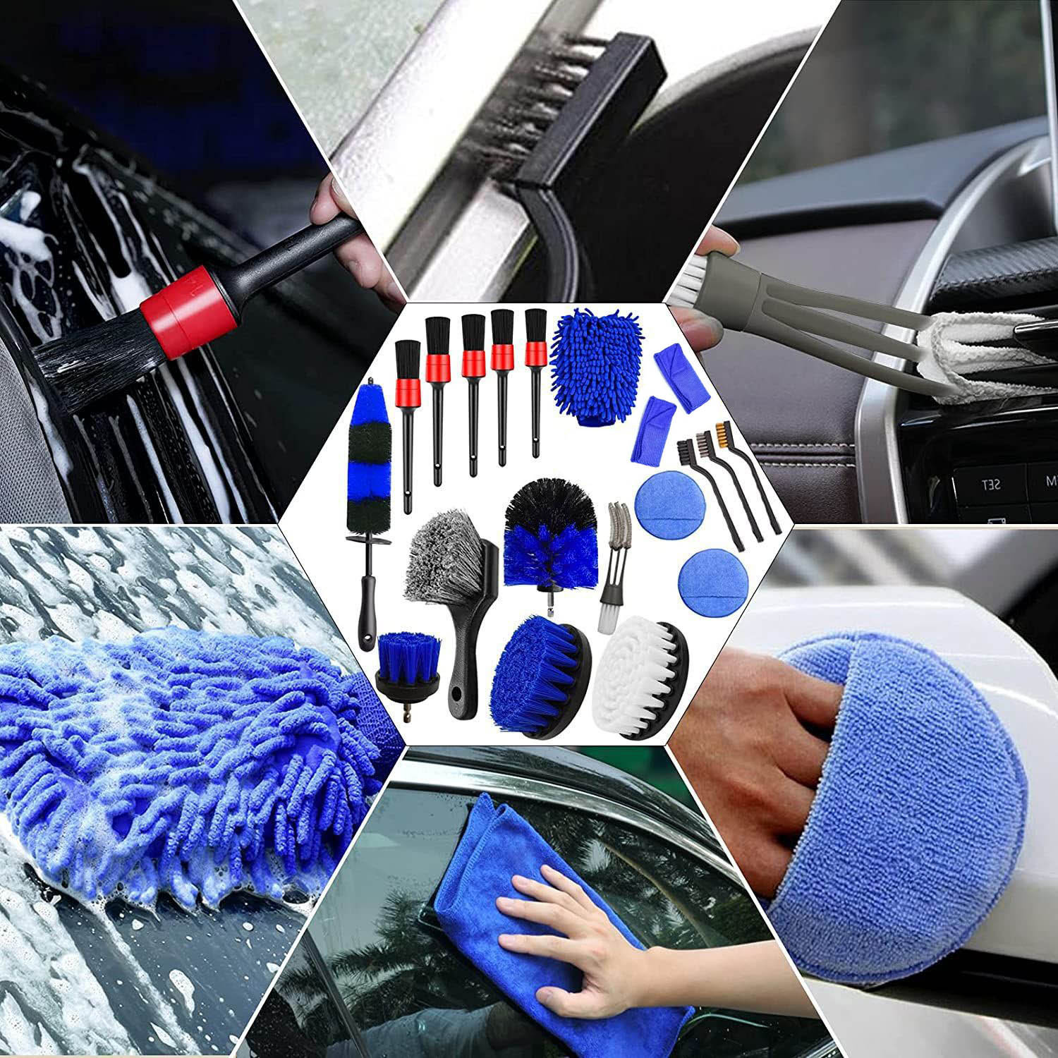Transfronterizo 20-pieza rueda neumático cepillo kit coche detalle perforación cepillo kit lavado de coches limpieza Kit de cepillo