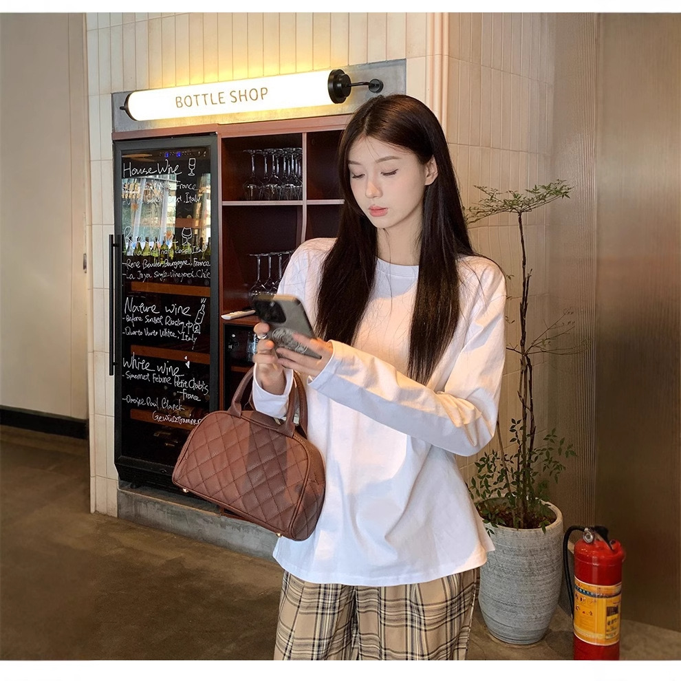 Comercio exterior explosivo primavera / otoño camiseta de manga larga mujer nuevo color sólido suelto con camiseta de base ropa de mujer coreana chaqueta superior