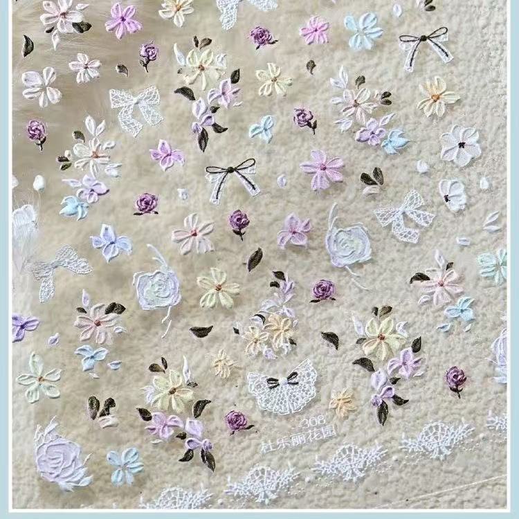 春の新作 指先に咲く花 デュルイリー庭園 エンボスネイルアートステッカー 優しい油絵風 小花|undefined