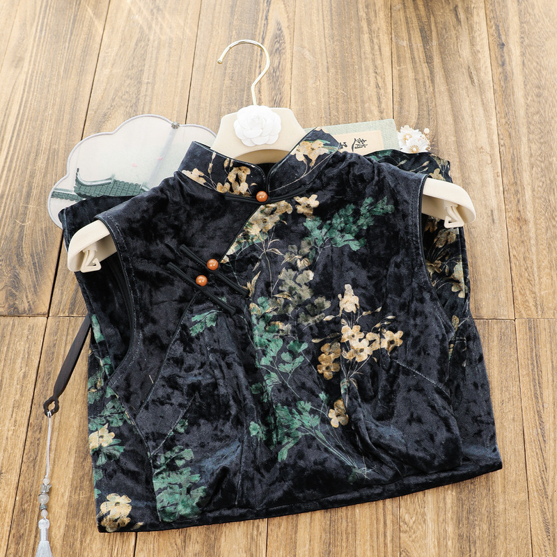 Black Velvet Retro New Chinese Style Sleeveless Cheongsam for Women 2025 Summer New Old Shanghai Daily Wear Black Velvet Retro New Chinese Style Sleeveless Cheongsam for Women 2025 Summer New Old Shanghai Daily Wear