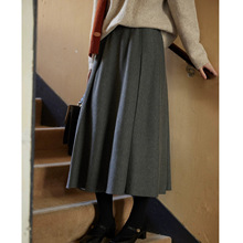 soligther 法式复古灰色羊毛针织半身裙女秋冬2025新款a字裙伞裙