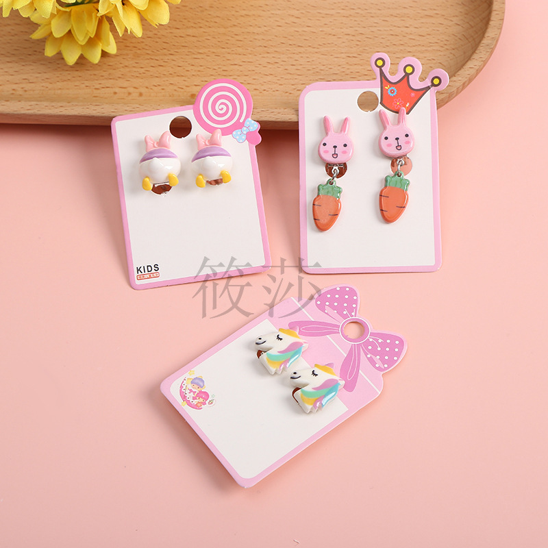 现货儿童可爱耳环纸卡 卡通饰品耳夹卡纸 粉色蝴蝶结包装精美卡片