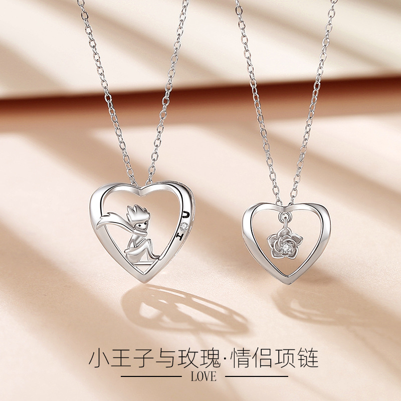 Pequeño Príncipe y Rosa pareja collar 925 Plata qixi regalo estilo coreano fresco ins flor encantadora joyería