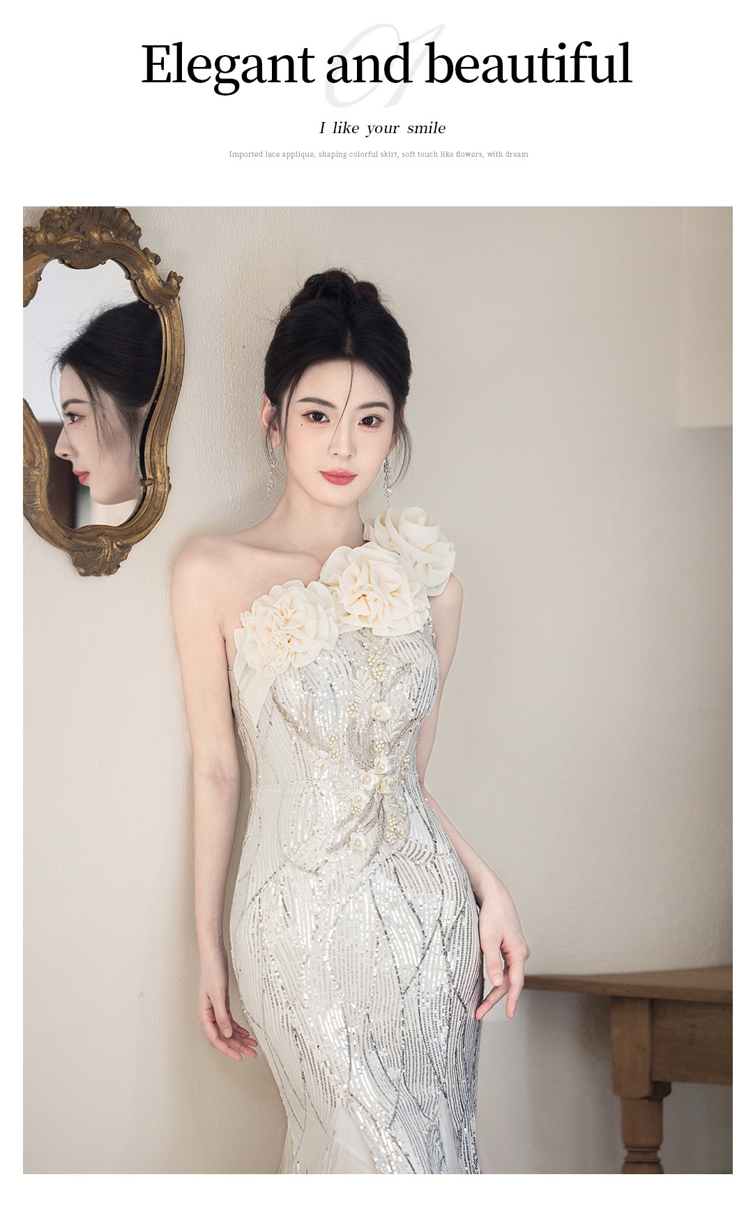 Luxury Mermaid Tail Evening Gown One Shoulder Niche Banquet Host Art Exam Temperament Singer Conductor Runway Show Costume Women's Wedding Party Wear_ecoleips.com
