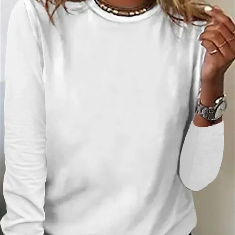 European and American fashion women's T-shirt black and white Pink ordinary long sleeve daily weekend basic round neck regular