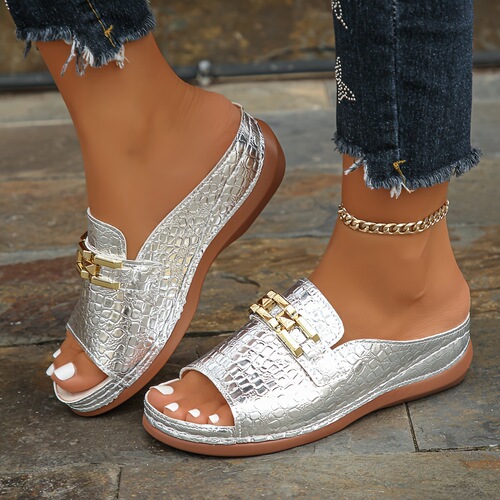 Pink Slope Heel Sandals, Pink, Plus Size, Thick Soled
