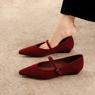3686-K203 French temperament small pointed slope follow-up shoes suede commuting casual straight belt Mary Jane shoes fo