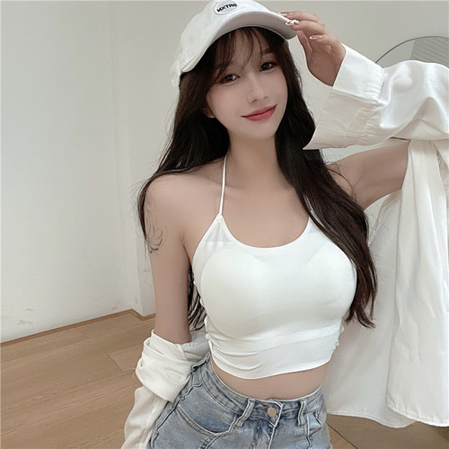 Summer new style halter neck wrap tube top beautiful back base ice silk underwear female student short top camisole bra
