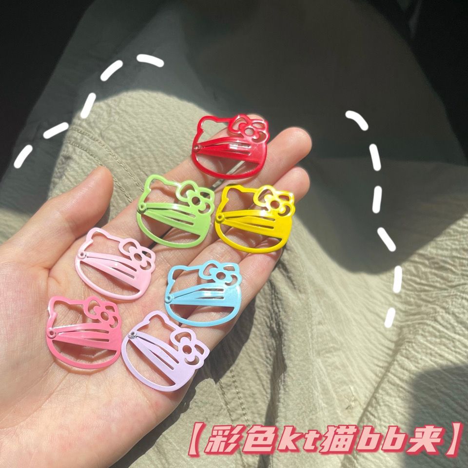 컬러 KT 고양이 BB 클립 ~ 귀여운 달콤한 소녀 하트 머리핀 학생 다목적 실용적인 앞머리 사이드 클립 만화 머리 장식