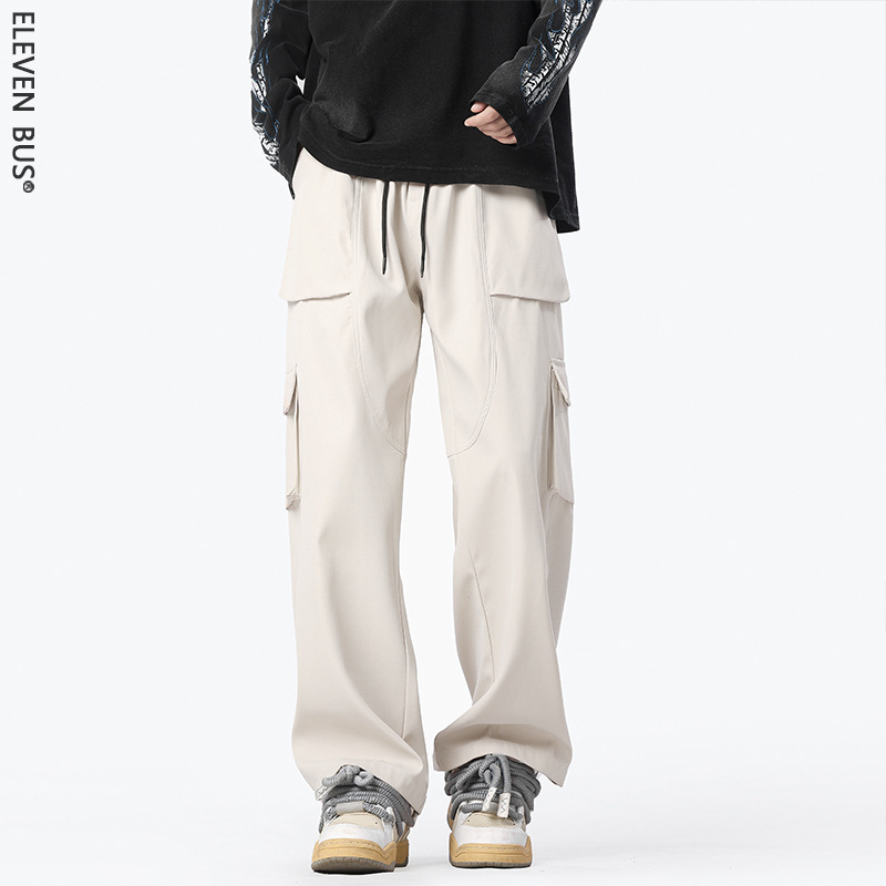 Summer Loose Thin Breathable Men's Casual Trousers Multi-Pocket Straight Quick-Drying Youth Workwear Long Trousers for Men