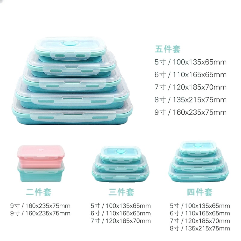 Caixa de almuerzo de silicona plegable en stock caja de almacenamiento portátil caja de microondas caja de almuerzo de plástico caja de almacenamiento de refrigerador