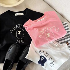 Children's T-shirt Korean style boy 2024 summer new small children Japanese style top trendy baby letter short-sleeved T-girl pure cotton