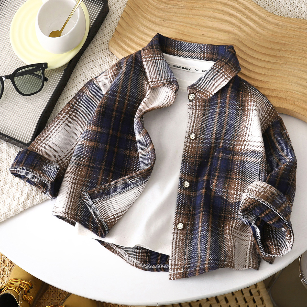 Cardigan Azul Caqui Plaid Top