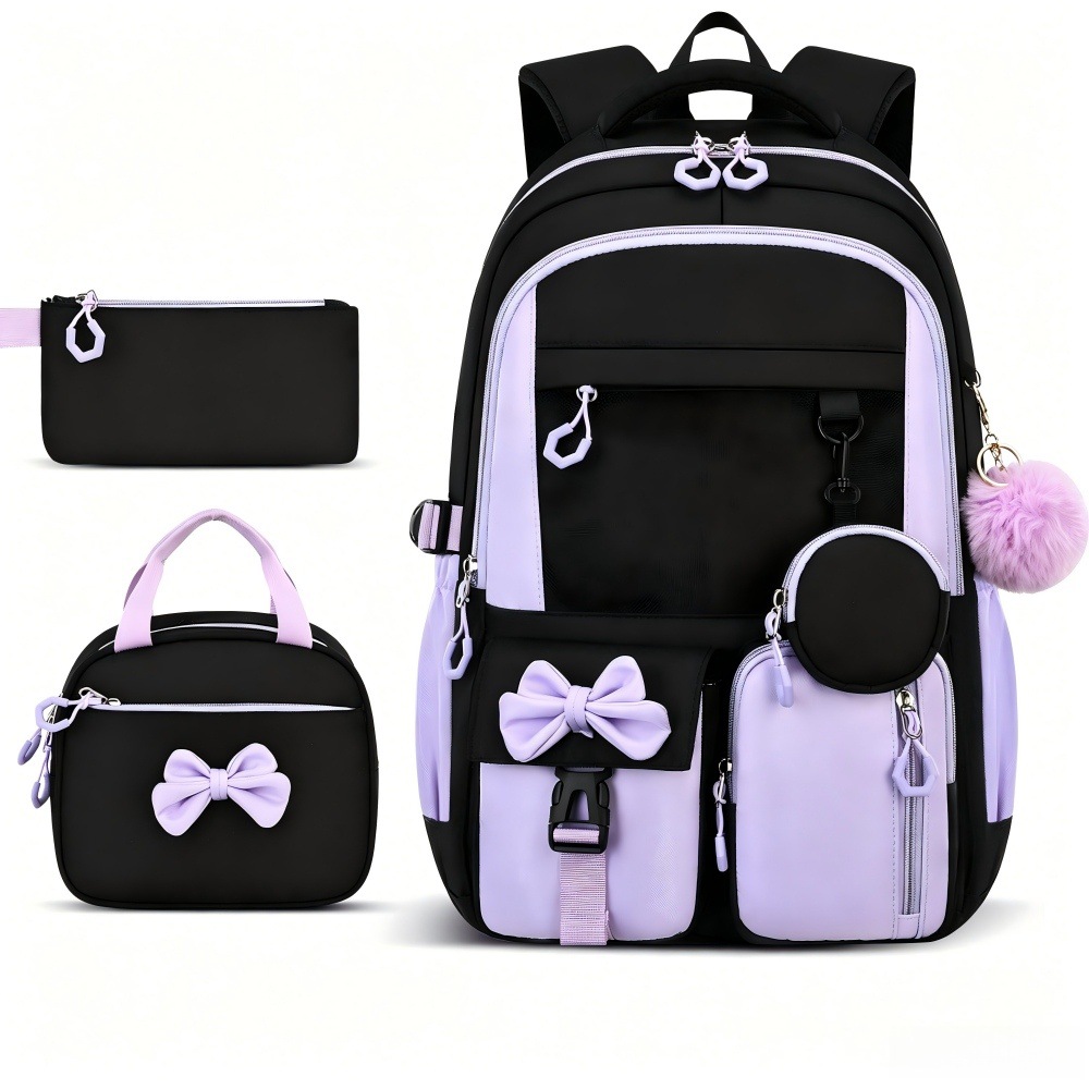 Grenzüberschreitender neuer Schulrucksack für Anfänger mit hohem Designwert, einfacher zweiseitriger Rucksack, Fabrik-Dreiteiler-Set mit Rucksack, Essenstasche und Federtasche