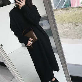 胖妹妹大码针织连衣裙女秋冬新款设计感小众遮肚子显瘦连帽毛衣裙