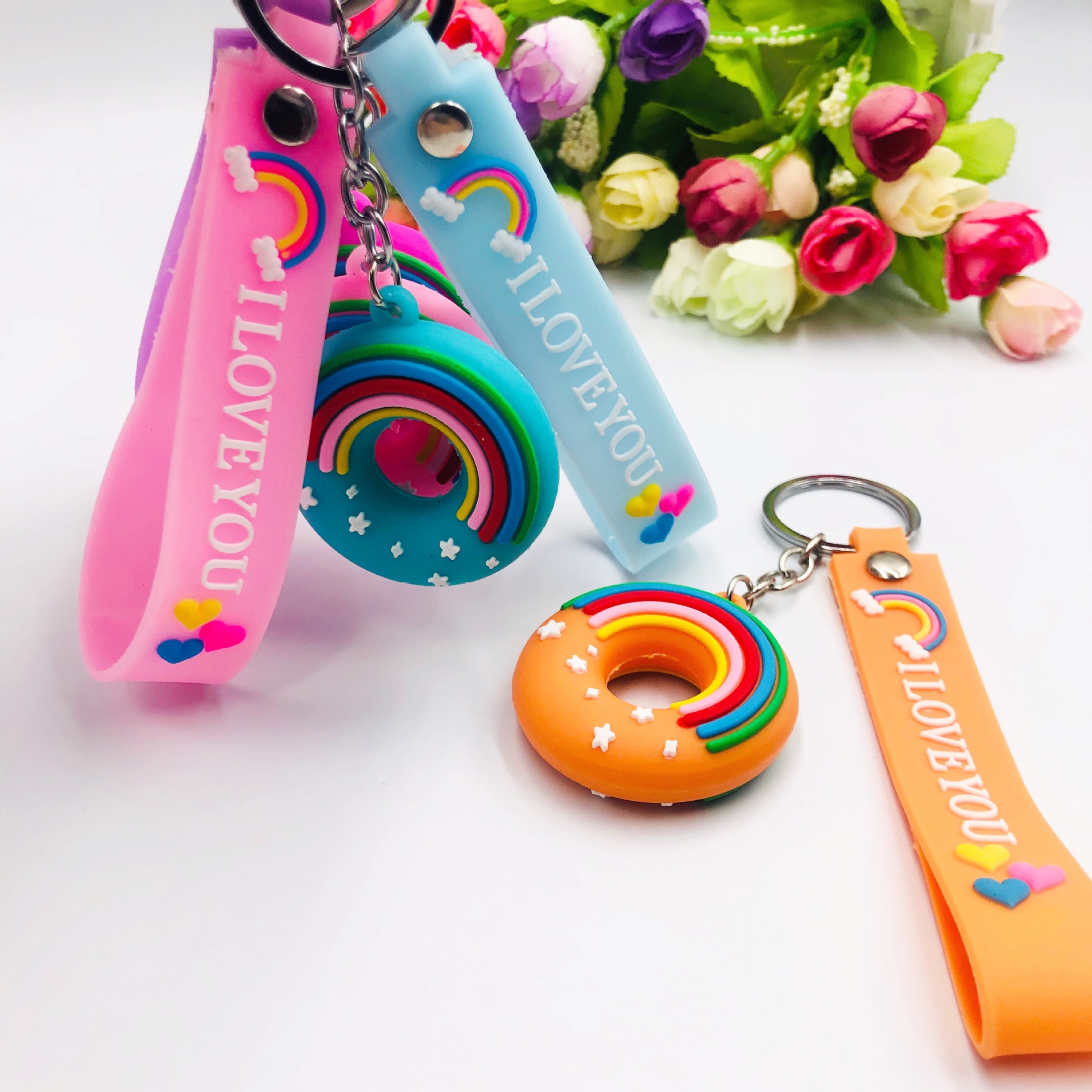 Caliente transfronteriza de PVC nuevo donut llavero colgante traje bolsa ropa adornos prácticos pequeños regalos