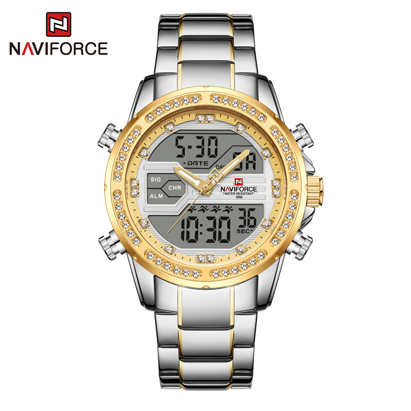 Naviforce lingxiang 9190 negocios cuarzo reloj electrónico de los hombres calendario deportes Acero inoxidable hebilla plegable luminosa image 3