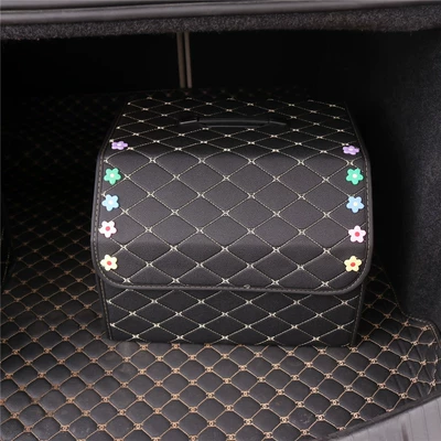 box cute multifunctional sundries box – Car storage bag/box - large-plaid-storage-box-black-elegant-flower