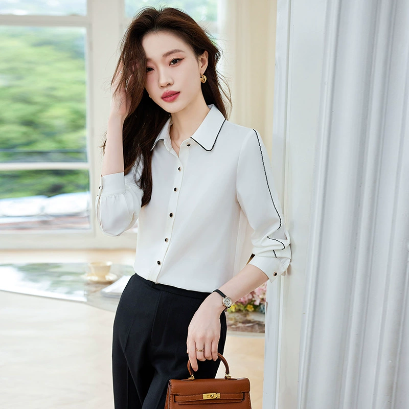 Черная Высококачественная Свободная блузка больших размеров с длинными рукавами, модная иностранная воздушная весна-осень, новая шифоновая рубашка, рубашка, Женская